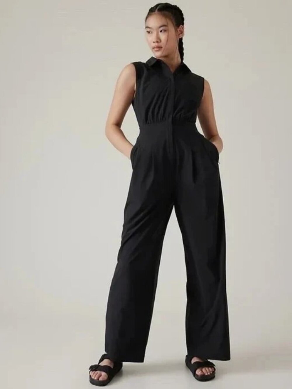 Athleta Brooklyn Heights Wide Leg Sleeveless Jumpsuit Sz 10 Athleisure Travel